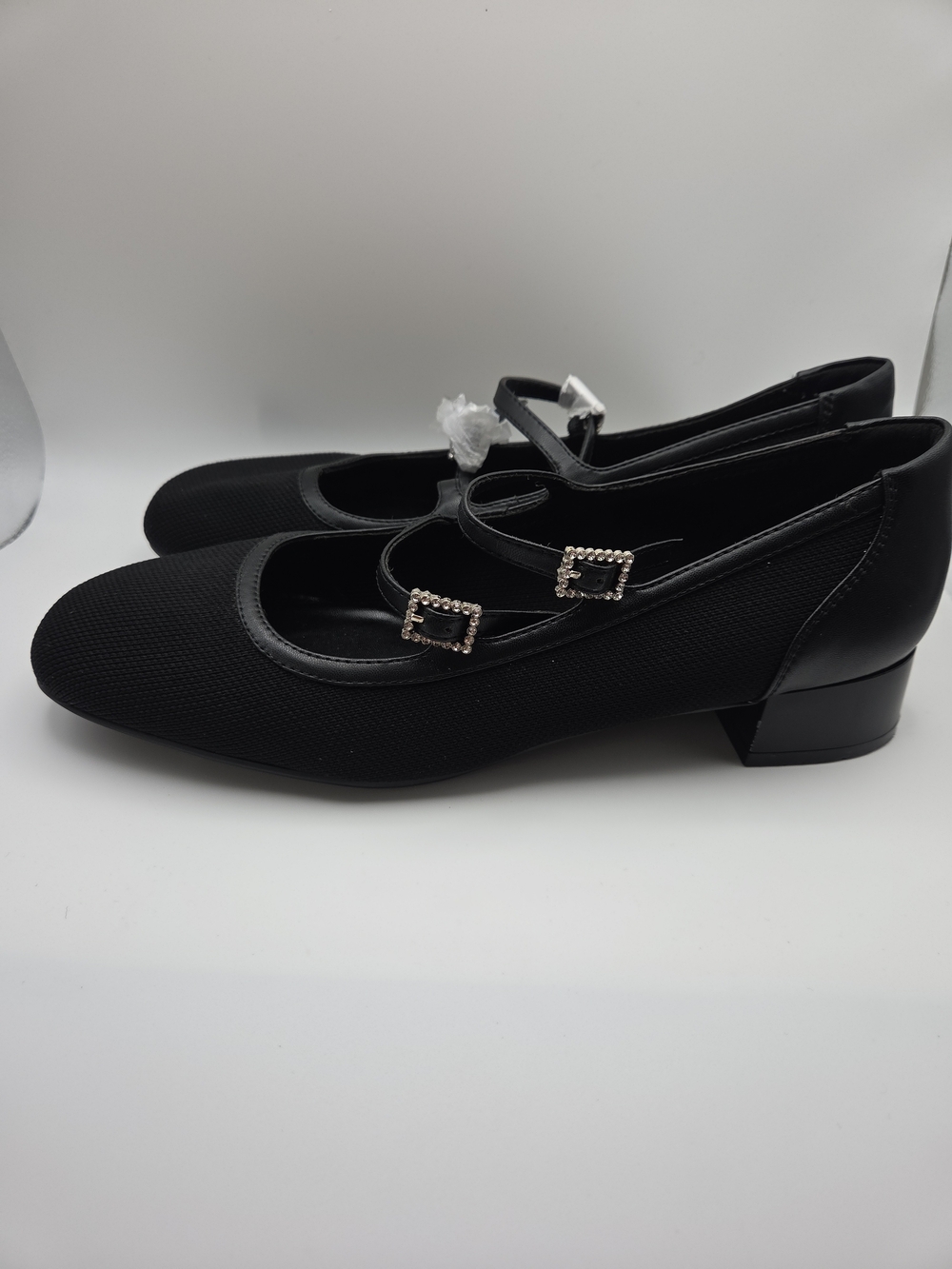 Newbella Women's Black Mary Jane Short Heel with Strappy Detail